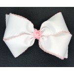 White / Light Pink Pico Stitch Bow - 6 Inch